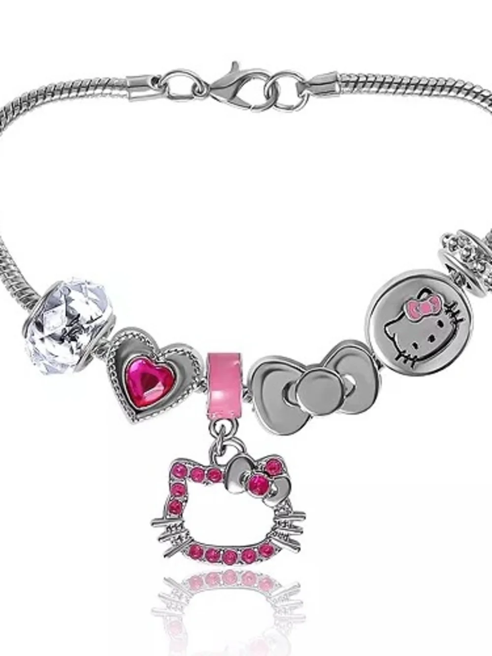 Hello Kitty Silver Bracelet with Pink Accents and Charms